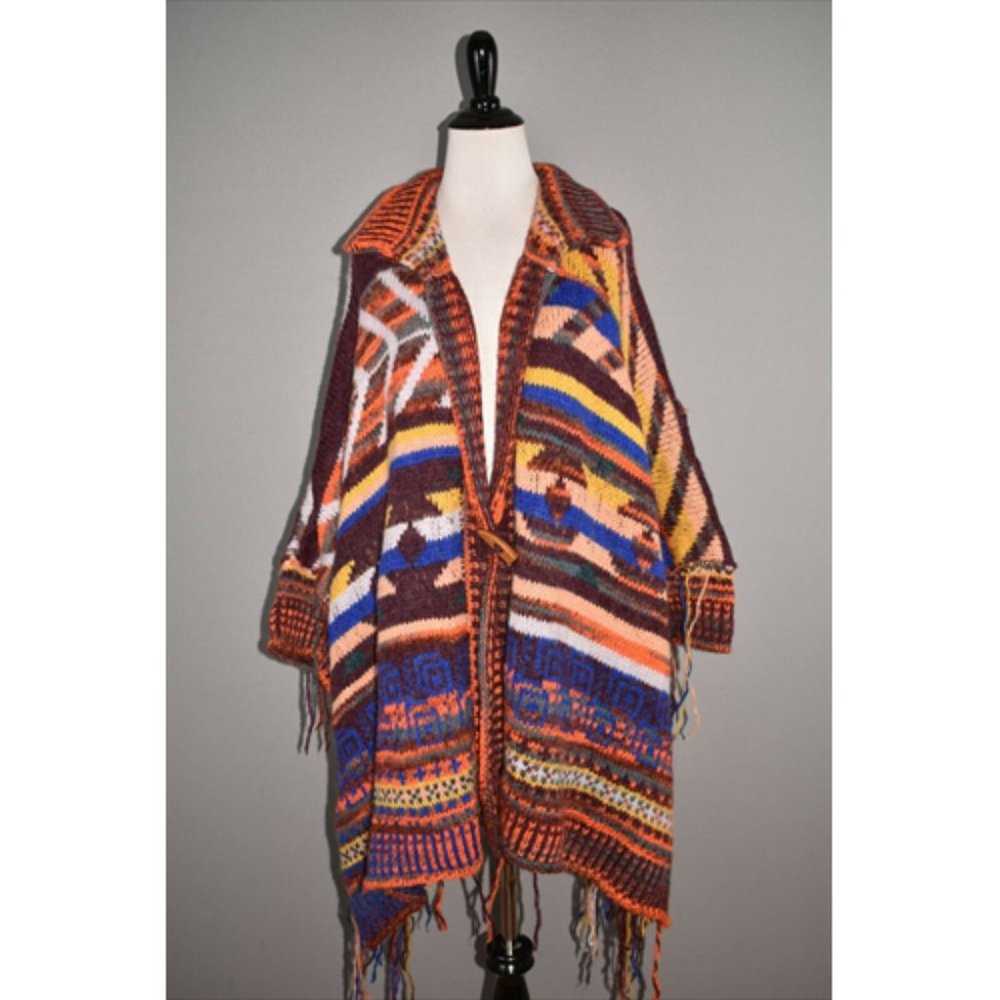 FREE PEOPLE NEW Follow The Arrow Fringe Poncho - Picture 4 of 9